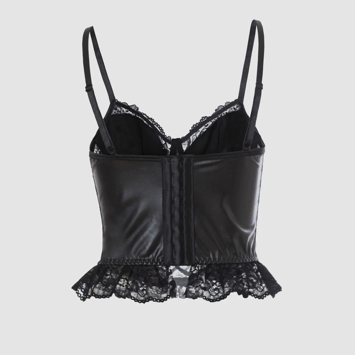 Dark Style Corset With PU Lace Splicing Straps Waist-cinching Slimming Shapewear Sexy Camisole Cross Charm/Pendant Bustier