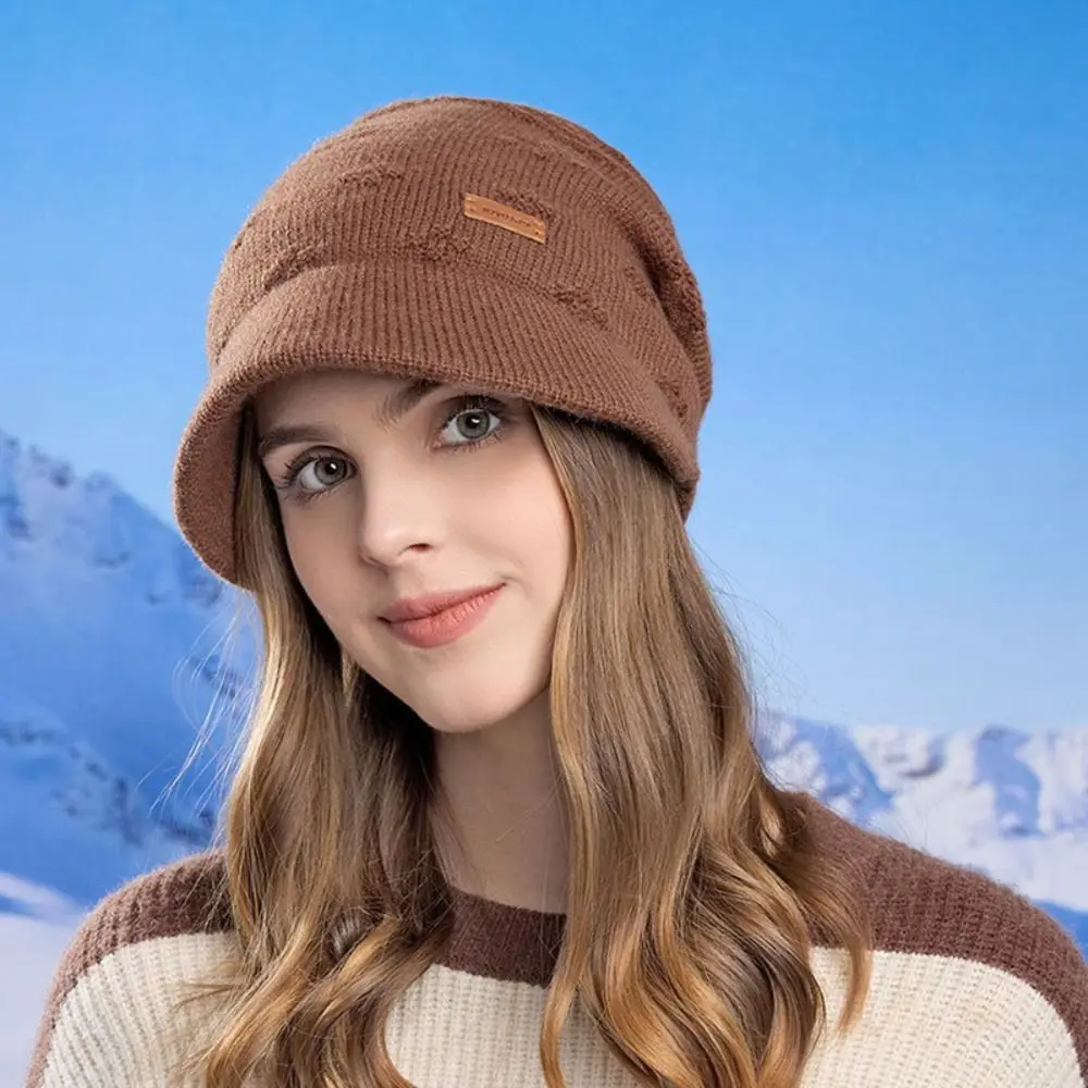 

Soft Knitted Hat Warm Thickened Windproof Design Short Brim Beanie Wide Brim Casual Style Fleece Lined Bonnet Autumn Winter