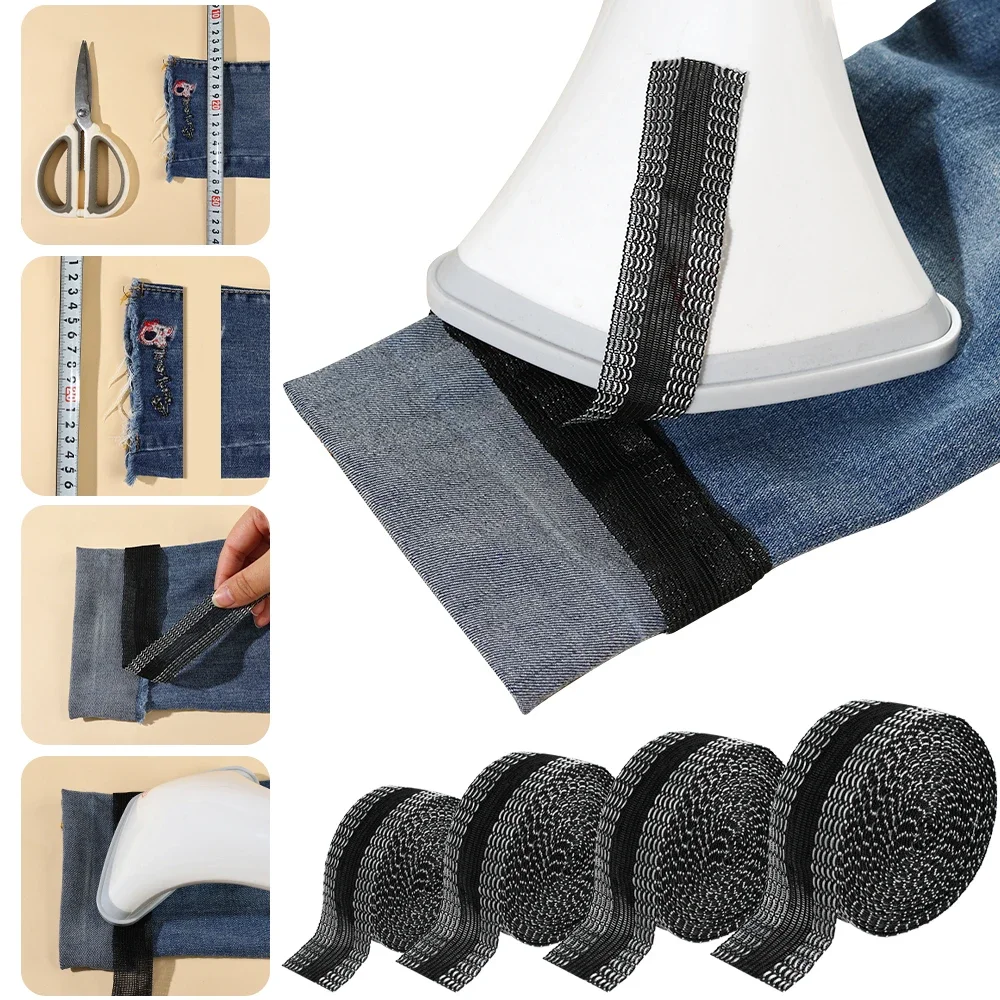 Tiras de cinta mágica de costura de 5M, pantalones autoadhesivos, pasta de pantalones, borde acortado, reparación de ropa vaquera, suministros de costura DIY, accesorios