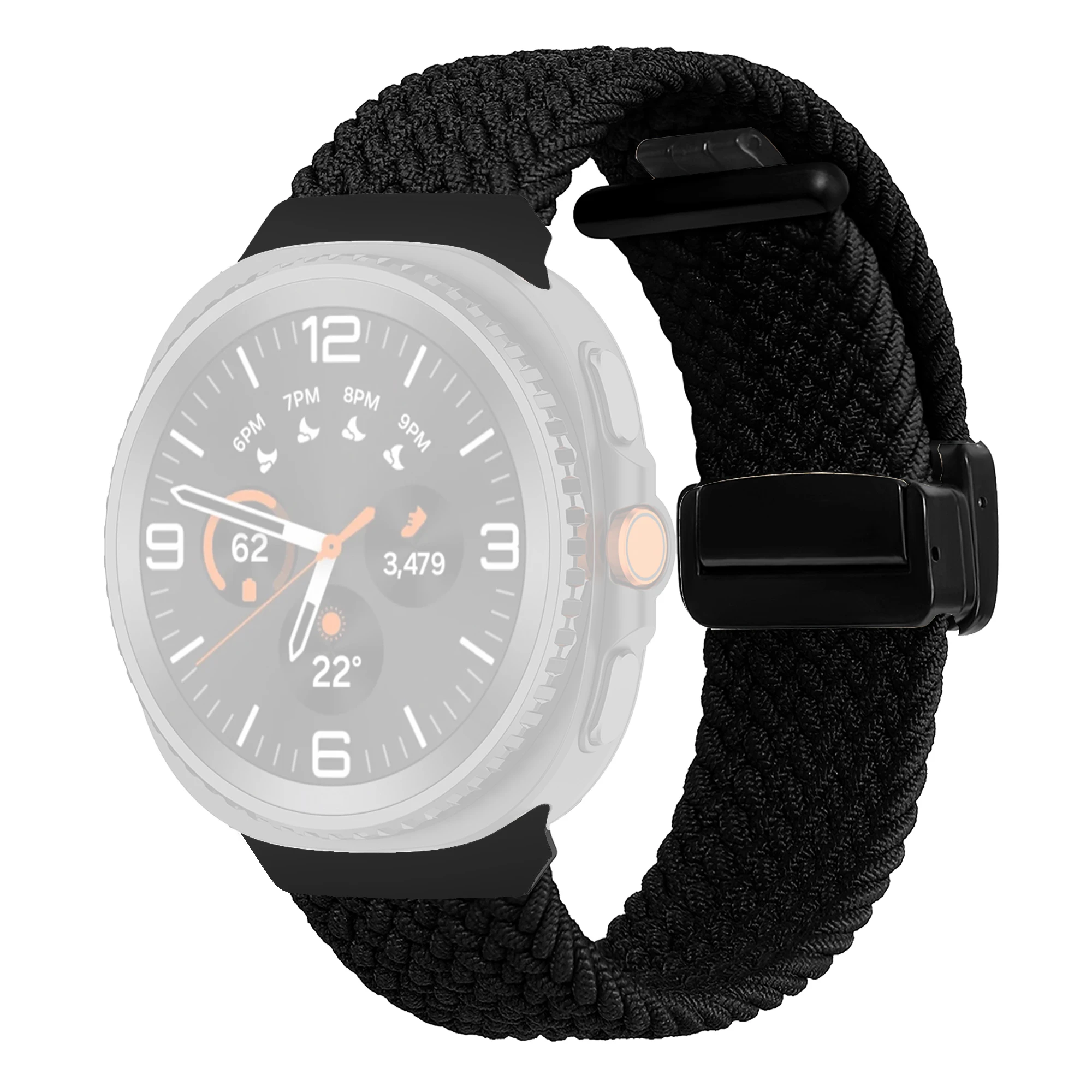 

Nylon Braid Watch Strap for Samsung Galaxy Watch8 Classic 46mm / Watch8 44mm / 40mm Magnetic Buckle Wrist Band - Black