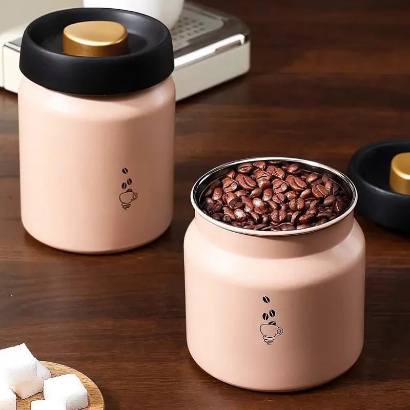Press-type Coffee Beans Vacuum Sealed Tank Coffee Bean Storage Bottle Stainless Steel Food Grains Tea Candy Storage Jar