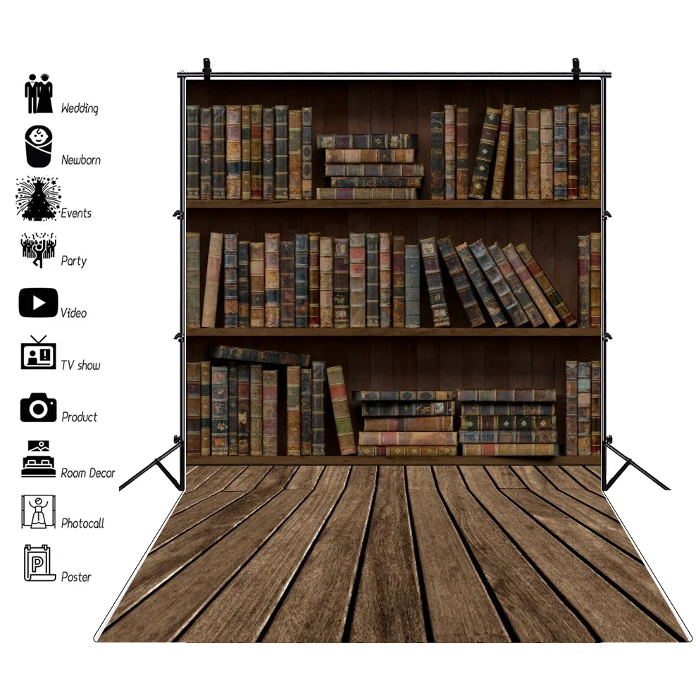 Old Wood Bookshelf Backdrop For Library Study Child Portrait Photo Photographic Decoration Background Photography Studio Props