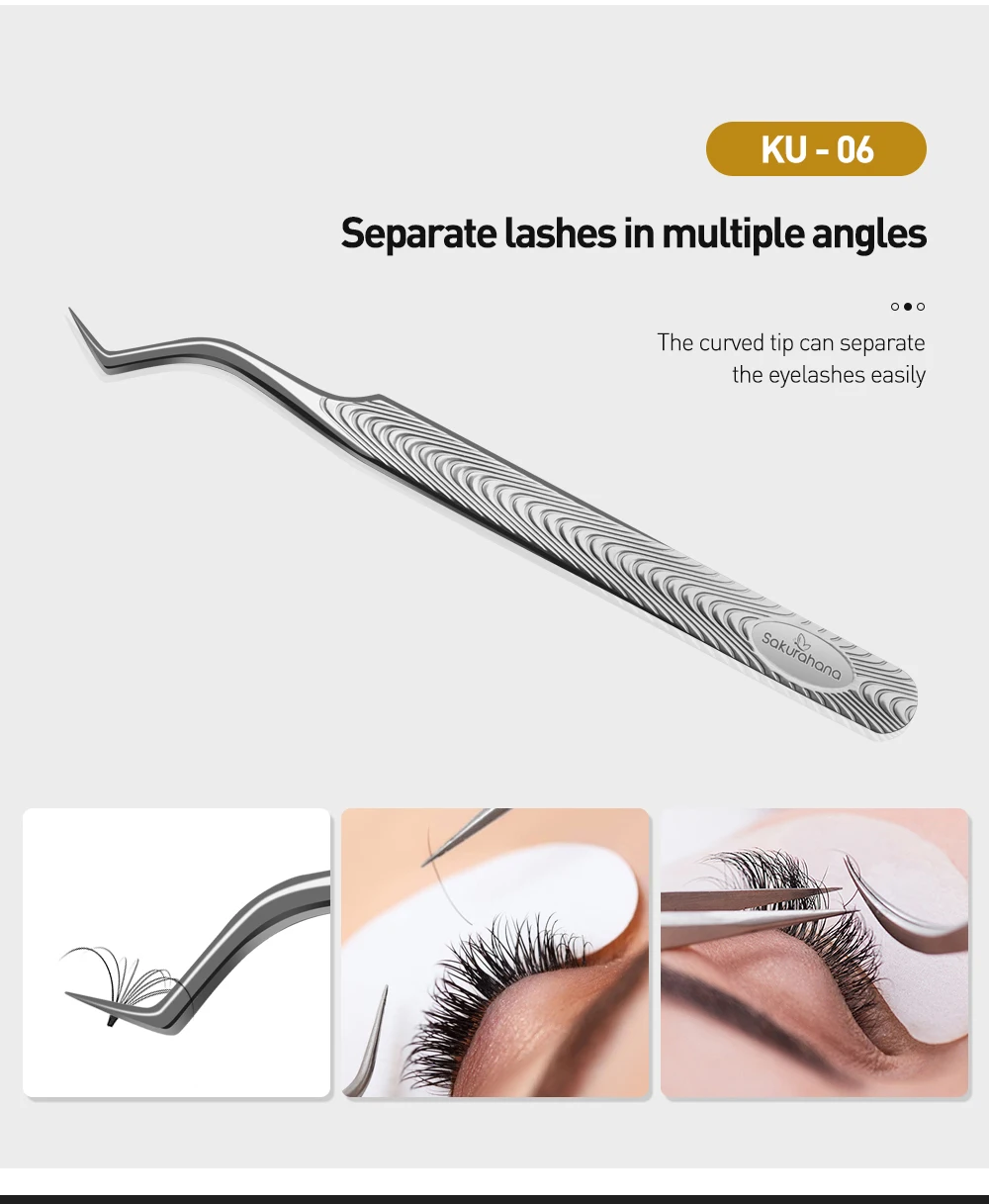 SAKURAHANA Antistatische Wimpernpinzette, professionelles, hochpräzises Volumenverlängerungs-Anti-Rutsch-Make-up-Werkzeug aus Edelstahl – Detail 10