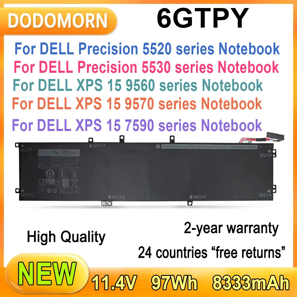 6GTPY Laptop Battery For DELL XPS 15 7590 9570 9560 For DELL Precision 5530 5520 Series Notebook 8333mAh 97Wh 2 Year Warranty