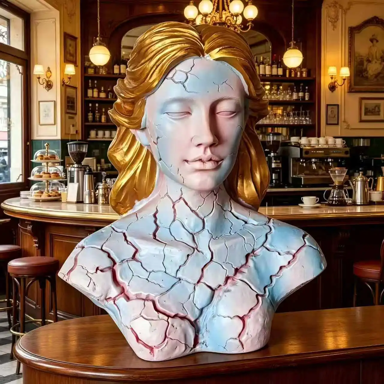 Aesthetic Cracked Woman LED Lamp Resin Sculpture Lava Glow Bust Statue Home Bedroom Decor - view 5