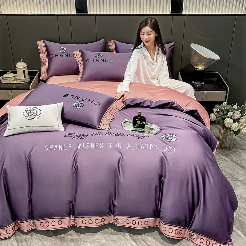 2023 new cotton A100 long-staple cotton four-piece set, high-count and high-density four-season pure cotton embroidered bedding