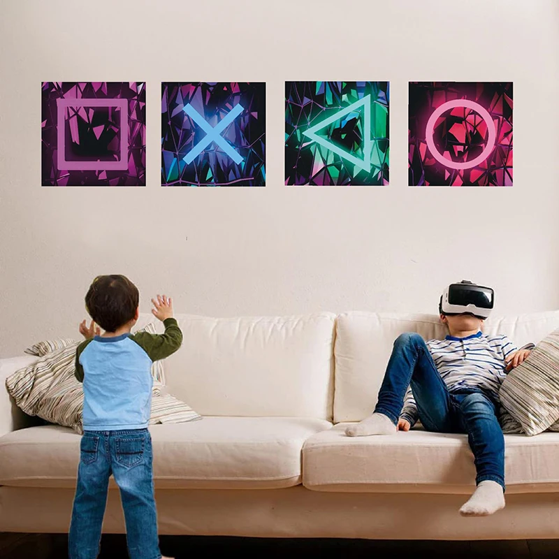 4 قطعة غرفة ألعاب الأطفال لعبة الجدار الديكور ملصق ملصقات الشارات ذاتية اللصق النيون الصبي غرفة نوم ألعاب بولي كلوريد الفينيل الجدار ملصق ديكور #6