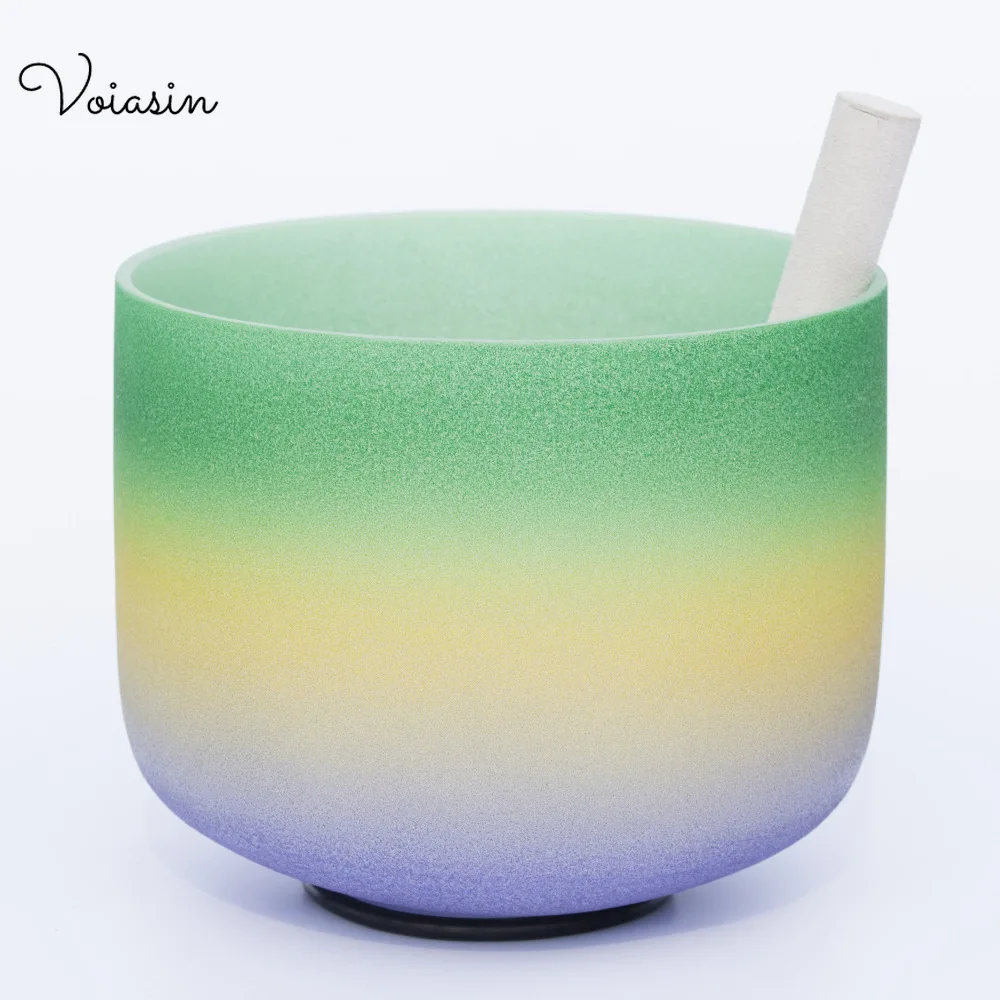 

8~12inch Green Rainbow Pure Frosted Quartz Crystal Singing Bowl, 440/432hz, Sound Therapy Meditation with Mallet,O-ring Set