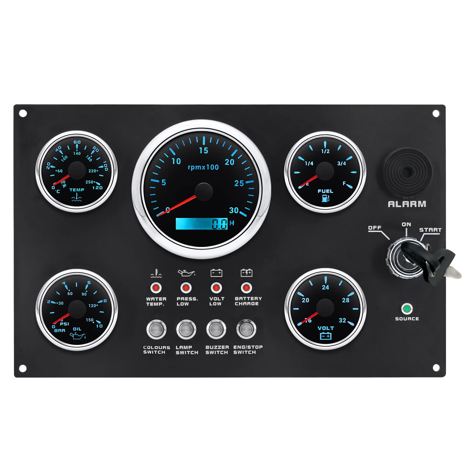 Boots-Armaturenbrett, 5 Gauge-Set, Schalttafel, 85 mm Drehzahlmesser, 3000 U/min–8000 U/min + 52 mm Voltmeter, Ölpresse, Kraftstoffstandsmesser, individuell – Detail 11