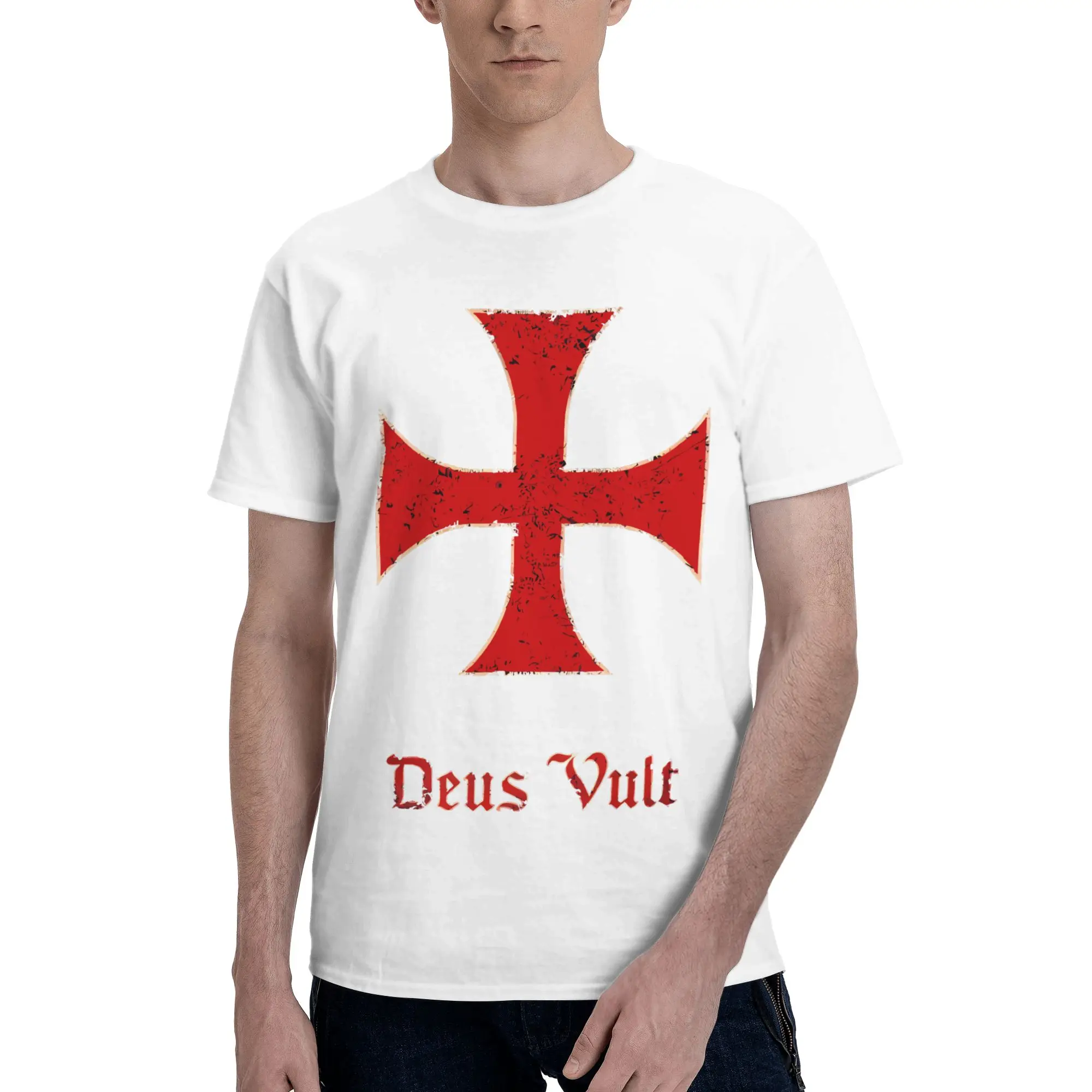 Templar Deus Vult Oversize Reversible T-shirt Fresh And Casual Cotton Tee