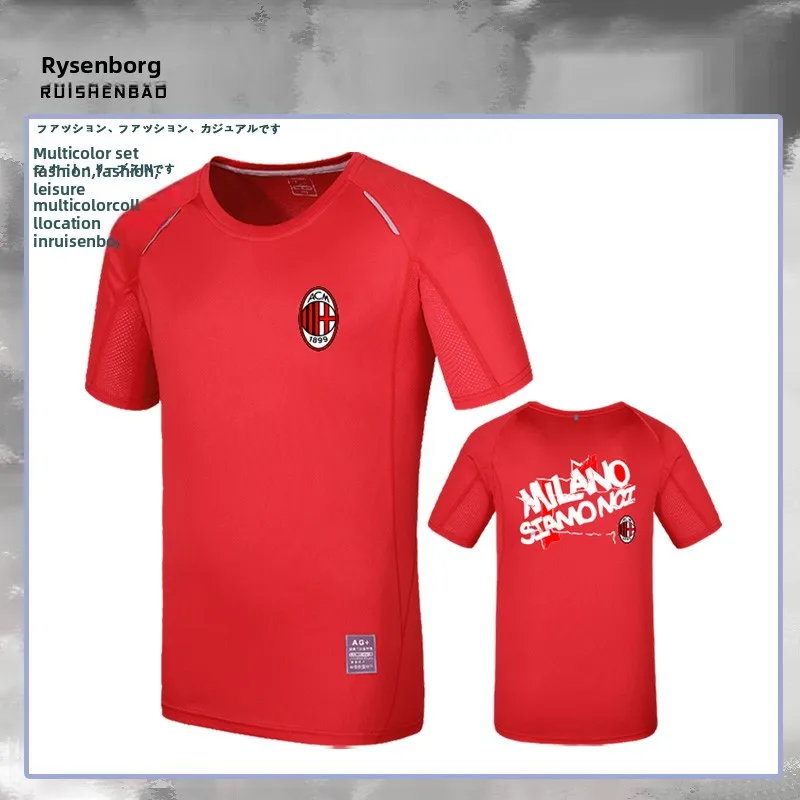 

AC Milan Red Bla Serie a Fooall Fans T Summer Men's Qui Dry Sweat Absorbent ort Sve T irt Casual Polyest...