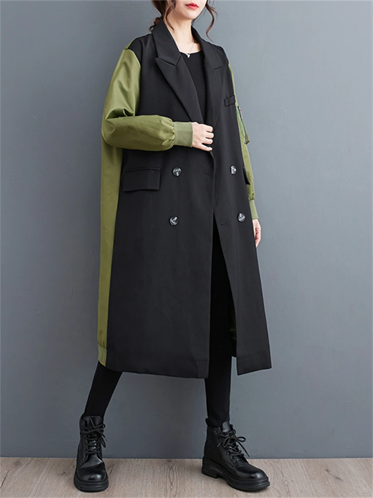 2026 Autumn Winter Oversized Turn-down Collar Trench Coat For Women Casual Loose Vintage Patchwork Fashion Outerwear Cardigan