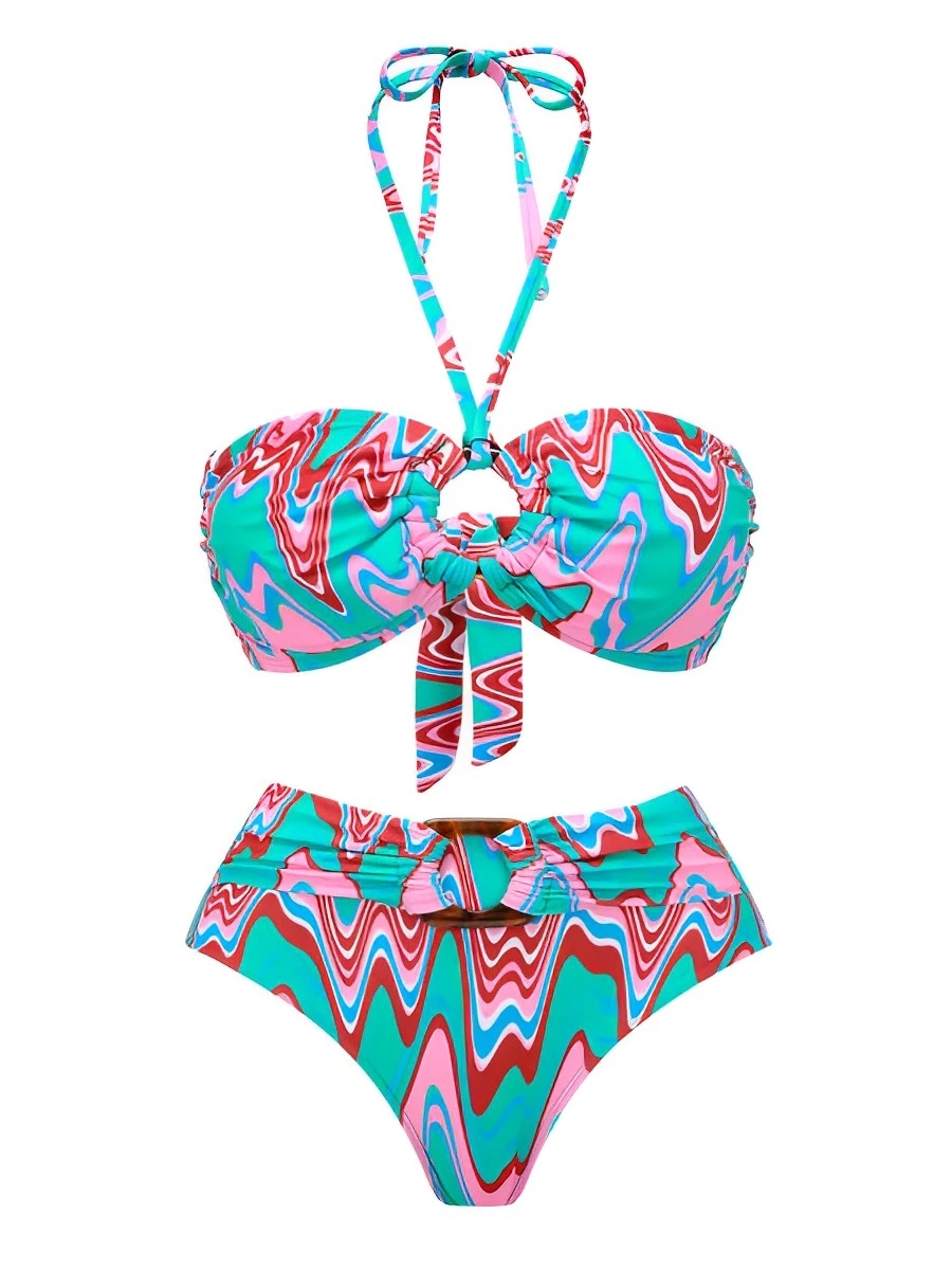 2025 الرسن العصابة بيكيني النساء عالية الخصر ملابس السباحة الإناث مبطن ملابس السباحة الاستحمام السباحة لباس سباحة الصيف بحر #5