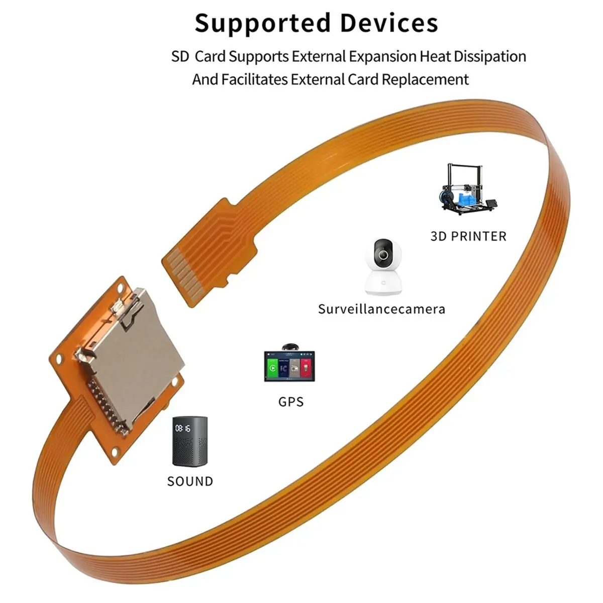 For Micro-SD Card Extension Cable Adapter 9.8 Inch for , GPS, 3D Printers External Card Holder