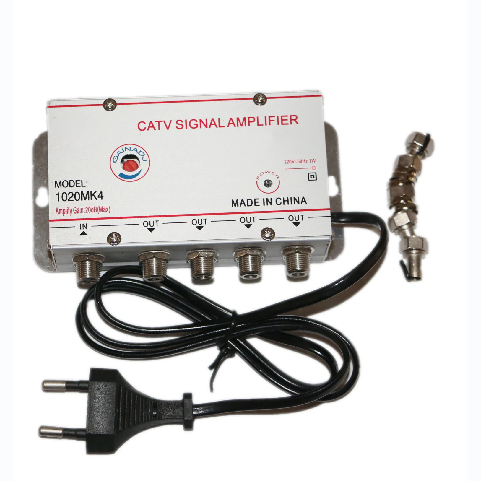 1020MK4 Europe Plug CATV Signal Amplifier Home Cable TV Amplifier 1 Input 4 Outputs Nominal Gain 20DB