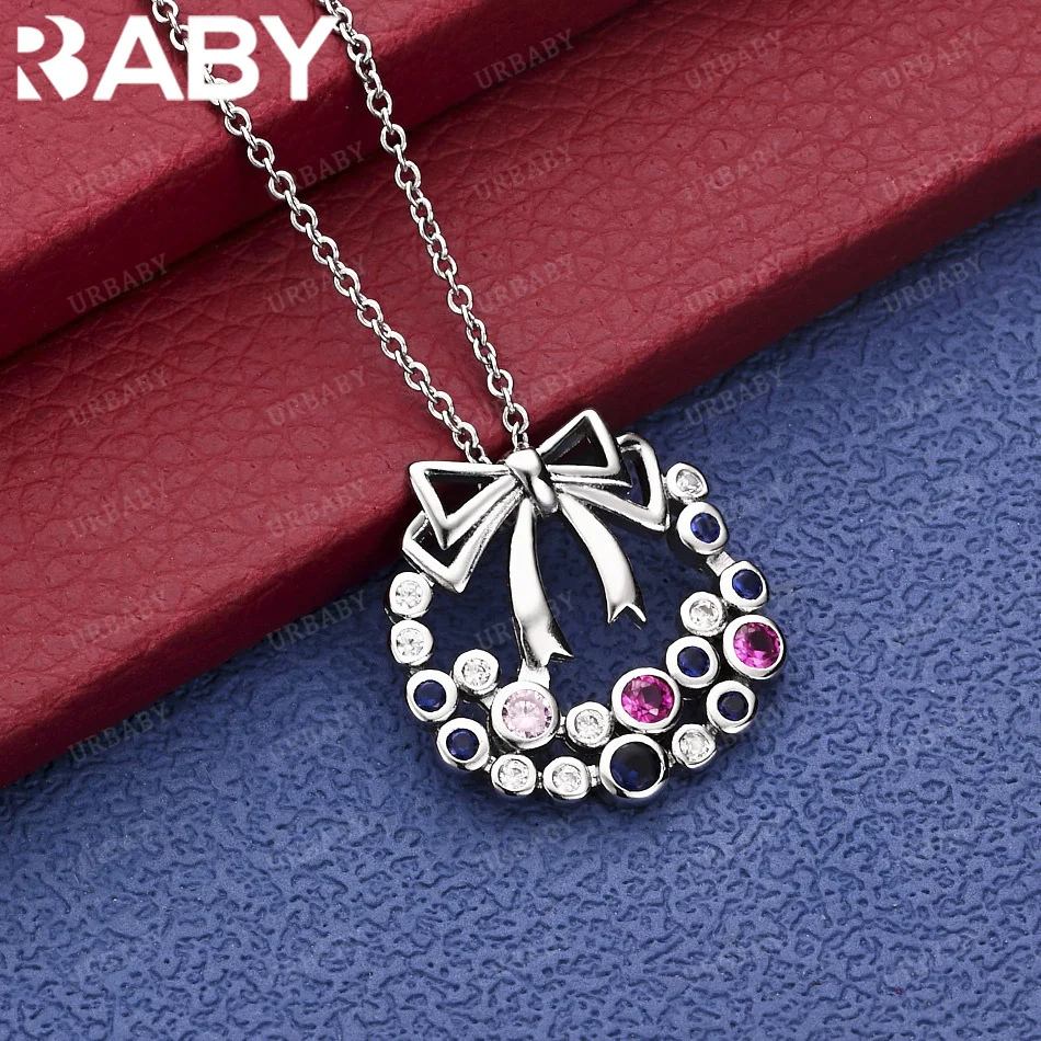 

URBABY 40-75CM 925 Sterling Silver Chain Colorful Zircon Pendant Necklace Wedding Party Fashion Charms Jewelry