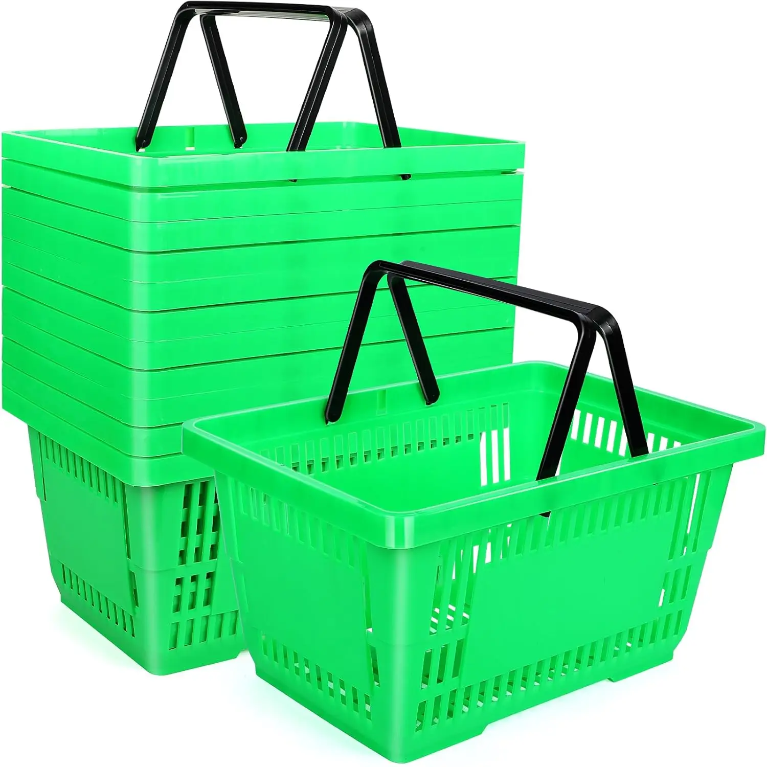 Plastic Shopping Baskets with Handles 16.9 * 11.8 * 9.1 Inches Store Baskets Retail Baskets with Handles for Market Grocery Supp