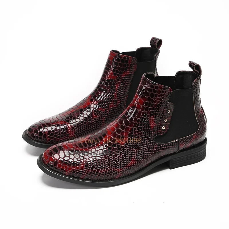 

Mixed Color Python Pattern Leather Metal Stud Slip On Elestic Male Flats Men Business Dancing Dress Shoes Outdoor Boots