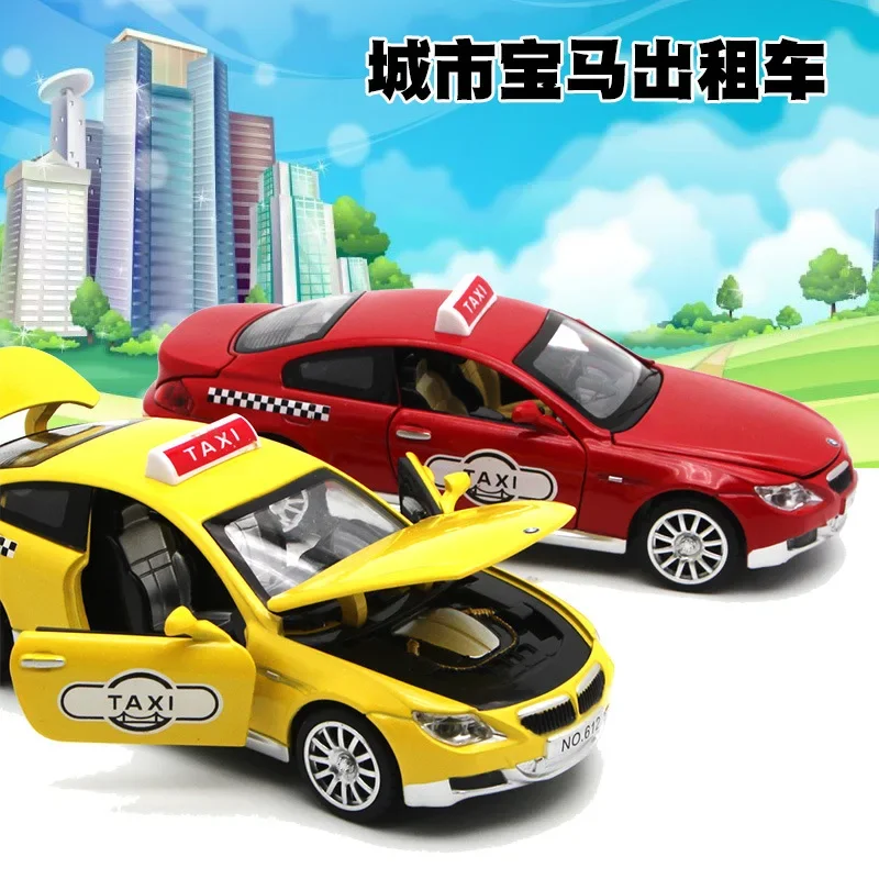 

1:32 BMW Taxi alloy car model simulation taxi children's toy car sound light music Pull Back creative decoration E100