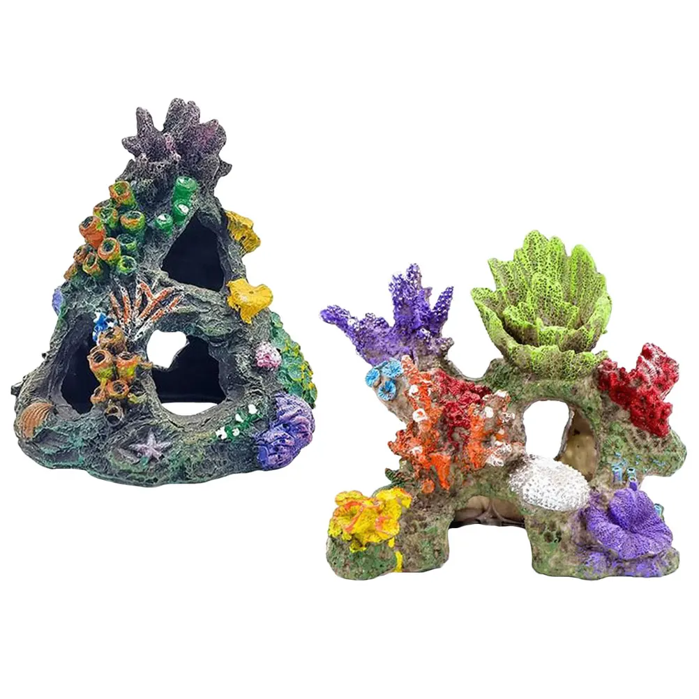 

2 Pcs Simulated Coral Reef Ornaments Lifelike Resin Decorations Aquarium Fish Tank Natural-looking Artificial Coral Adornment