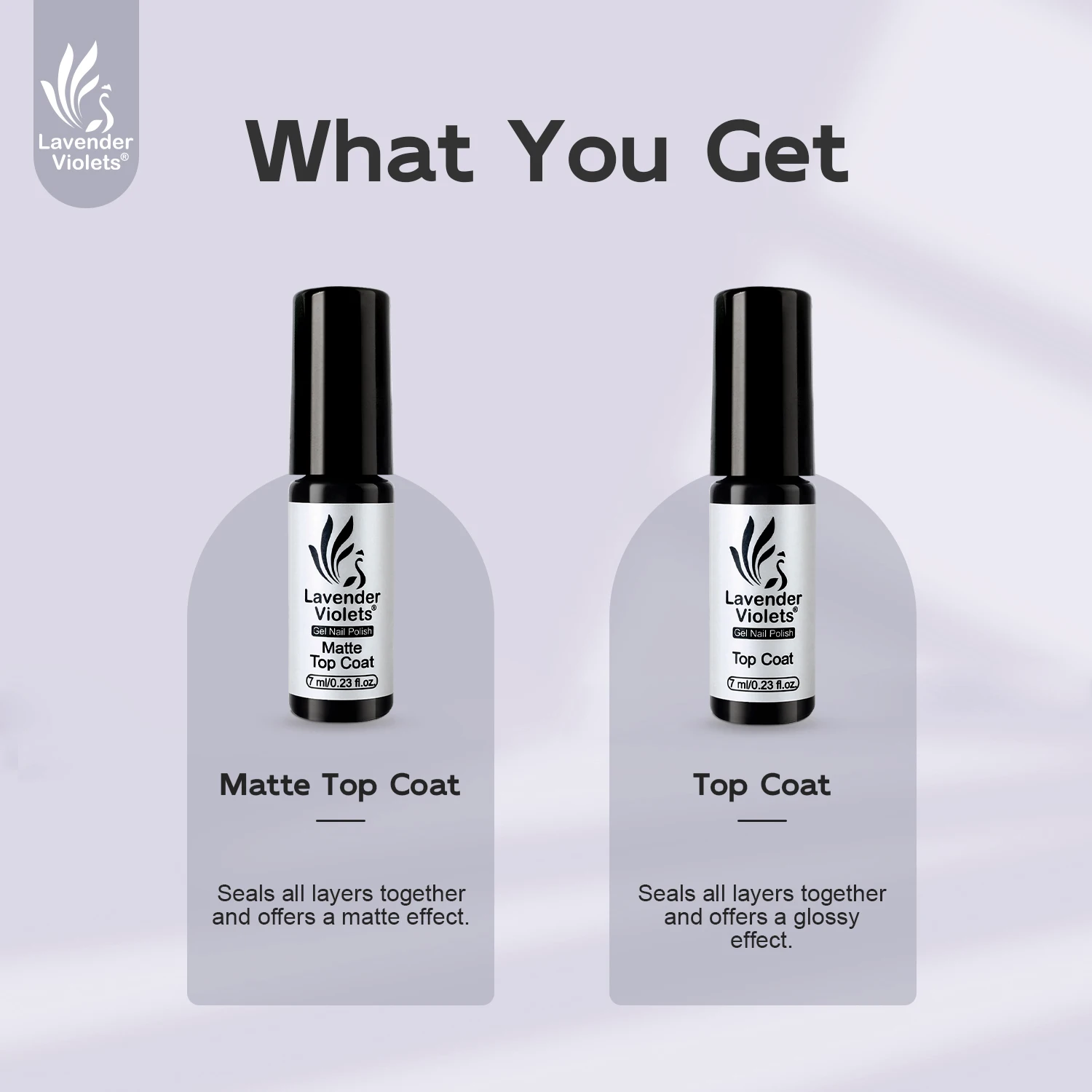 2pcs 7ml No Wipe Glossy and Matte Top Coat, Long Lasting Soak Off Nail Gel Varnish for Home Salon Manicure Beginner Use