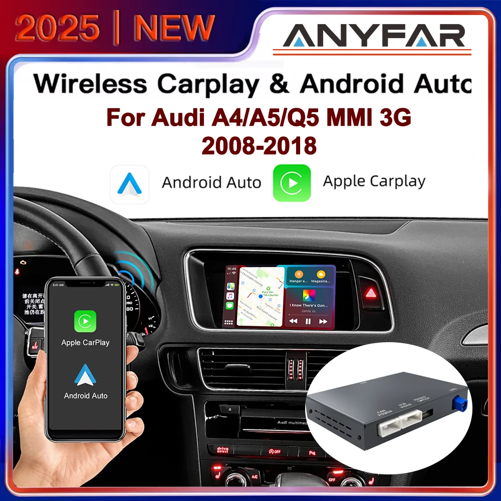 Drahtloses CarPlay Android Auto für Audi A4, A5, Q5 2008–2018 6,5 Zoll/7 Zoll Bildschirm, MMI 3G mit CarPlay und Android Auto Retrofit Kit