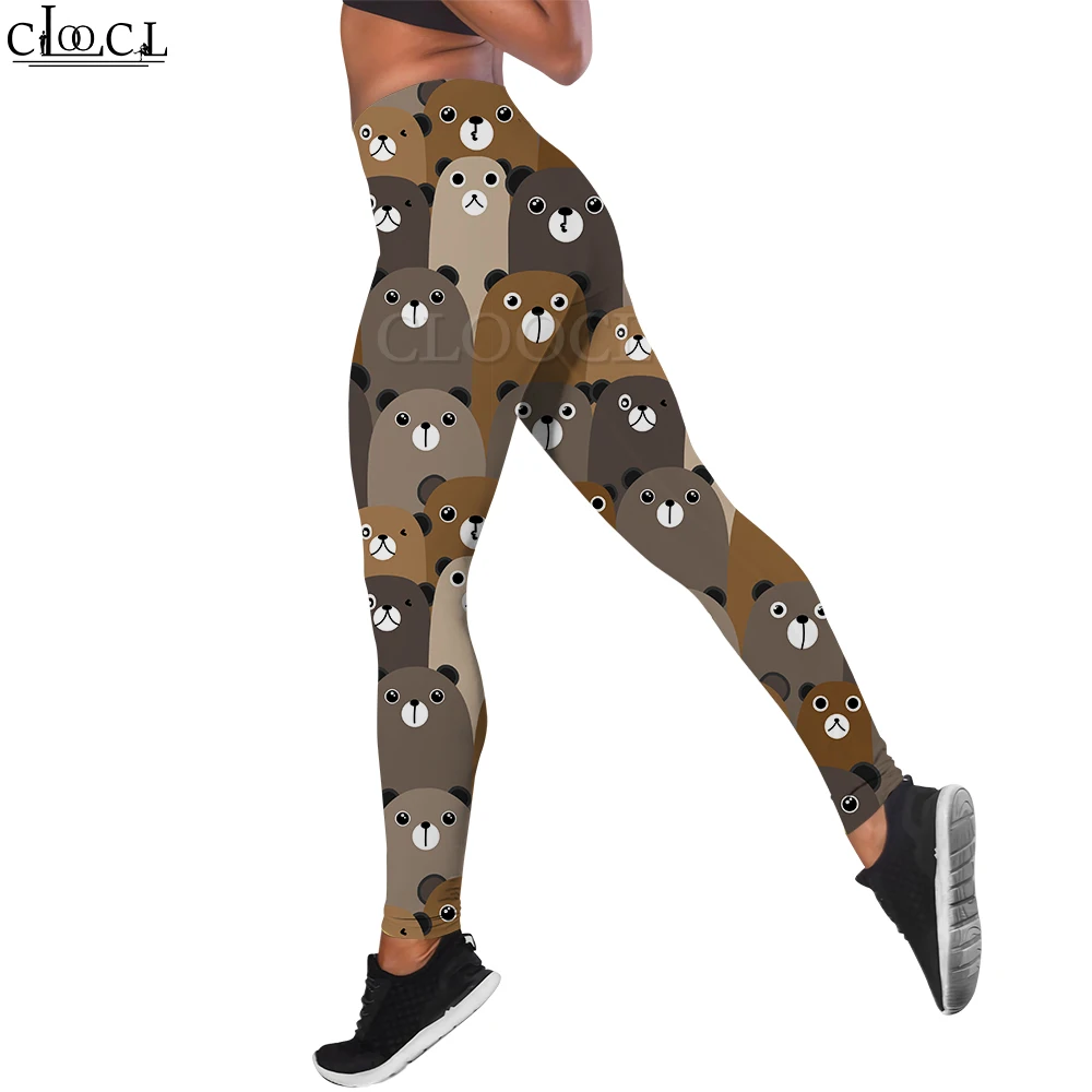 Cloocl leggings de cintura alta mulheres finas sem costura calças compridas dos desenhos animados urso impressão calças pantalones ajustados calças de yoga