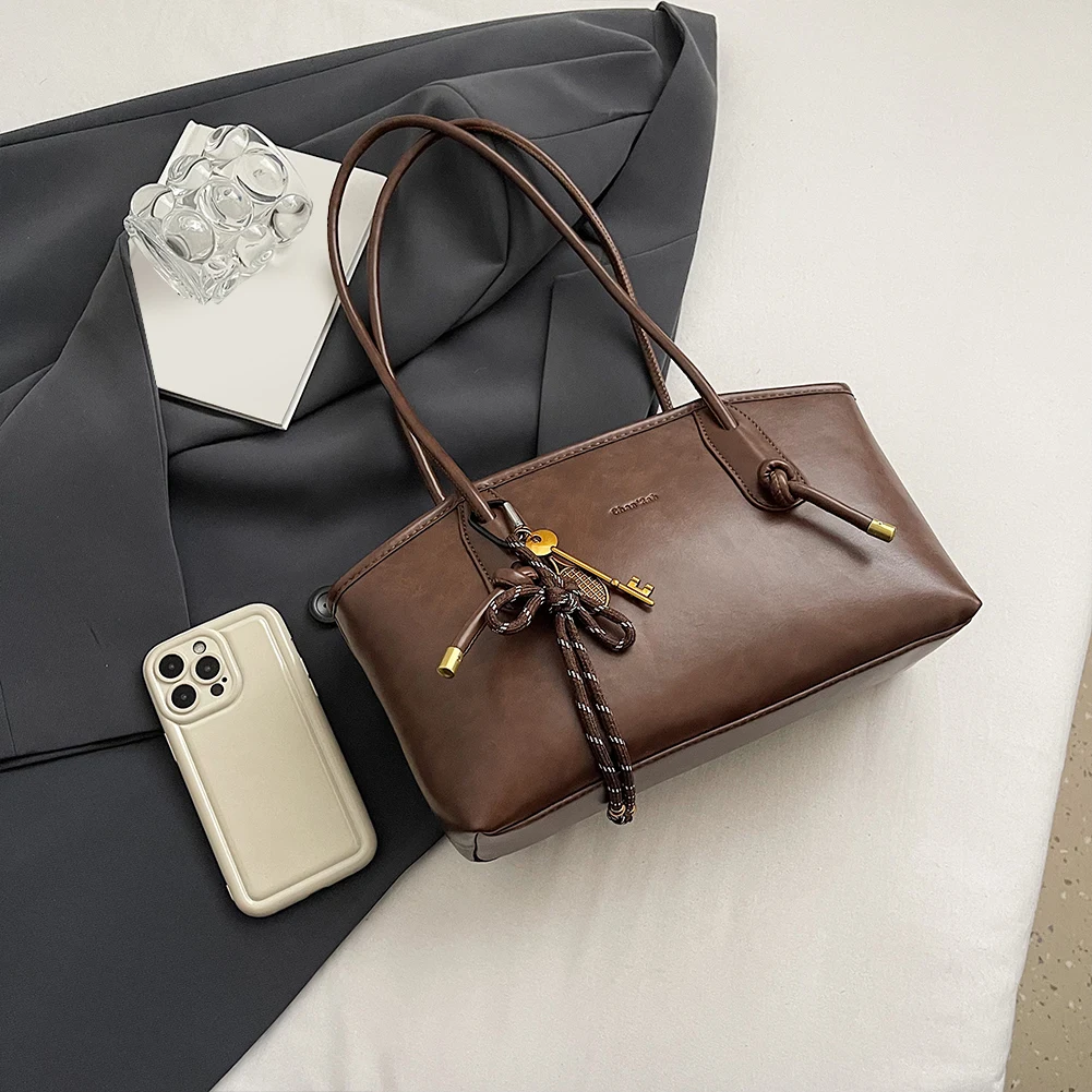 

Leather Shoulder Bag for Women with Pendant Shoulder Tote Handbag Satchel Handbag Trendy Purse Bag for Work Travel