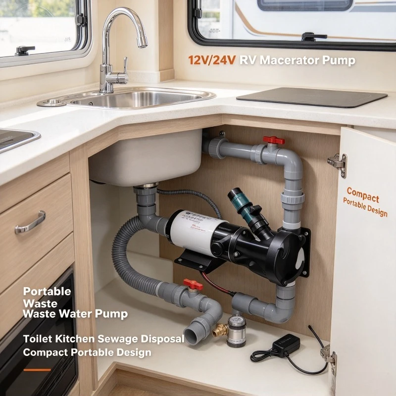 12V RV Waste Water Pump 24V Portable Macerator Pump for Toilet Kitchen Sewage Disposal Pump