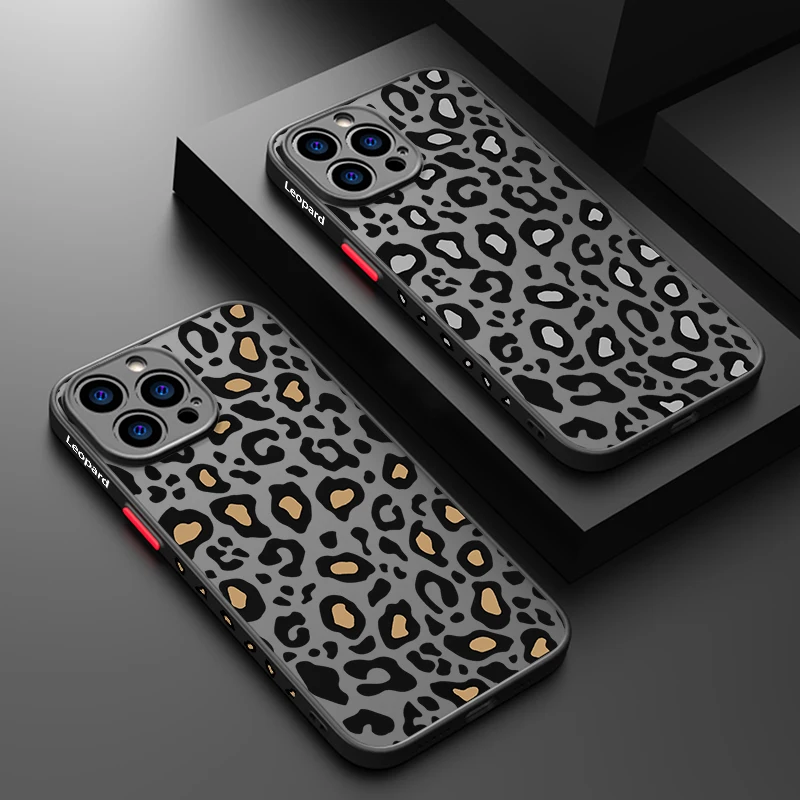 Luxury Leopard Pattern Case For iPhone 16 Pro Max Matte Clear Back Hard Anti-skid Cover Coque For iPhone 11 12 13 14 15 Pro Max