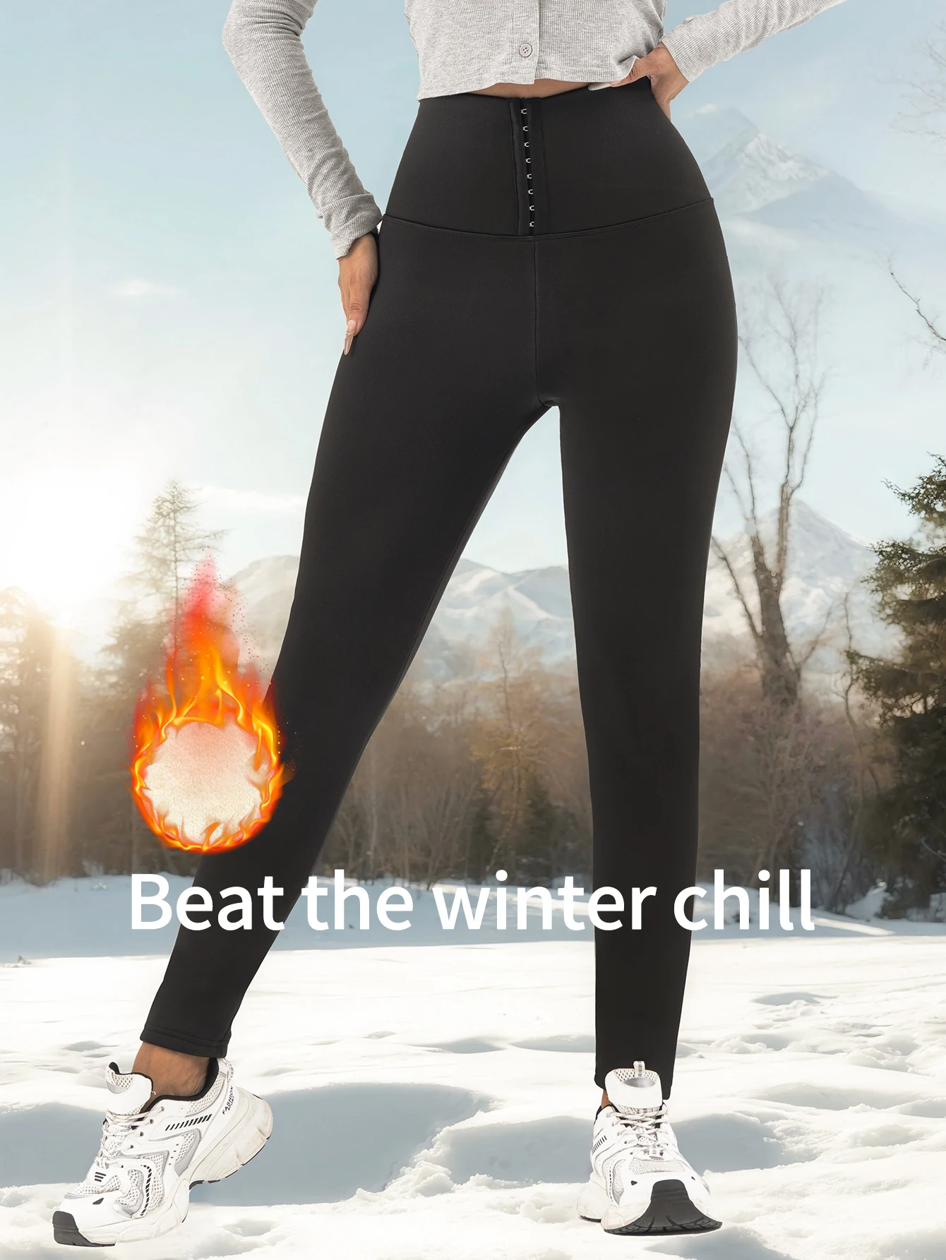 여성용 보온 팬츠 하이웨이스트 버클 허리 조절 두꺼운 보온 기능 여성용 따뜻한 데일리 아웃도어 팬츠