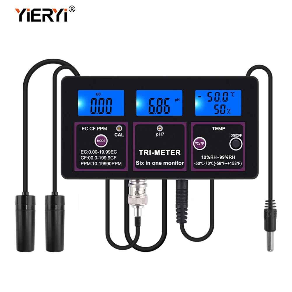 Yieryi Online 6 In 1 PH Water Quality Monitor Tester Aquarium Fish TankTDS EC CF RH Analysis Meter Conductivity Detector