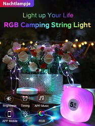 Nachtlampje LED Camping Strip Light Outdoor Waterproof RGB Smart APP Rechargeable Atmosphere Lamp for Garden Room Tent Decor