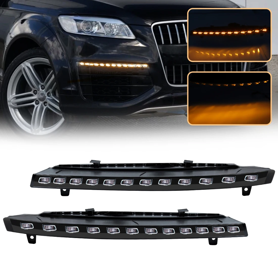 

2pcs Front Bumper Grille Light For Audi Q7 2010-2015 LED Driving Light Yellow Turn Signal Light Assembly 4L0953042D 4L0953041E