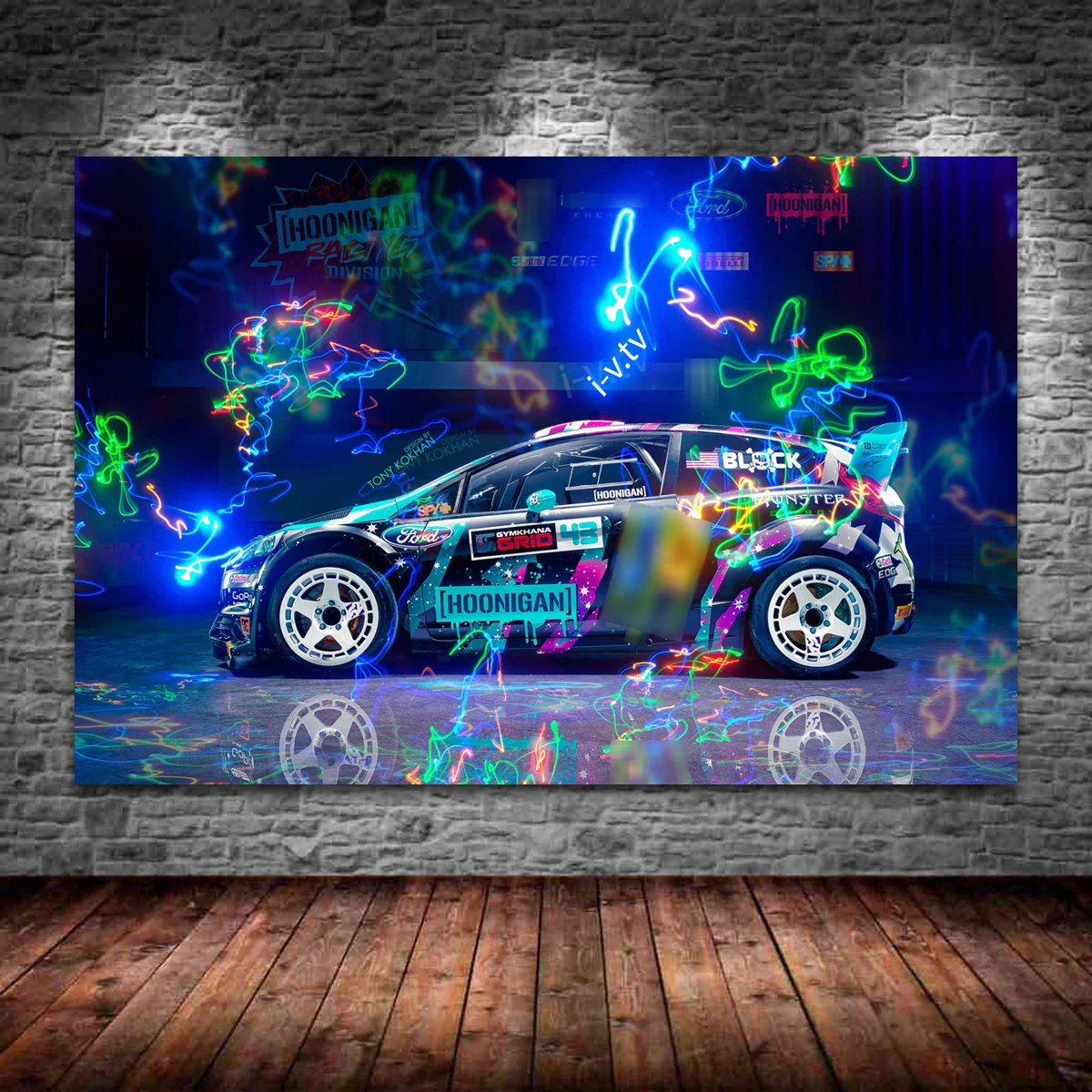 Fords Fiesta ST RX43 Hoonigans Rally Race Sports Car Posters and Prints Wall Art Canvas Paintings for Living Room Decor