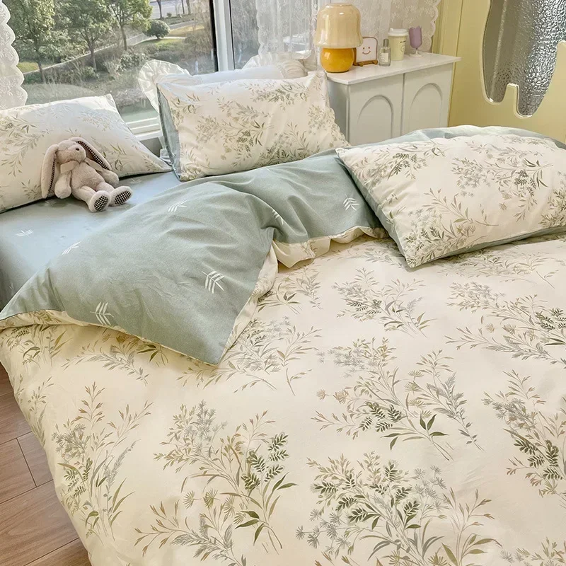 

AB double-sided florals print 100% cotton Bedding Set queen soft skin friendly duvet cover set with flat sheets quilt cover sets