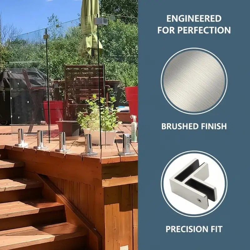 304 Stainless Steel Glass Clip Holder Heavy Duty Support for Tempered Glass Railing Balcony Fence Bracket Durable Installation