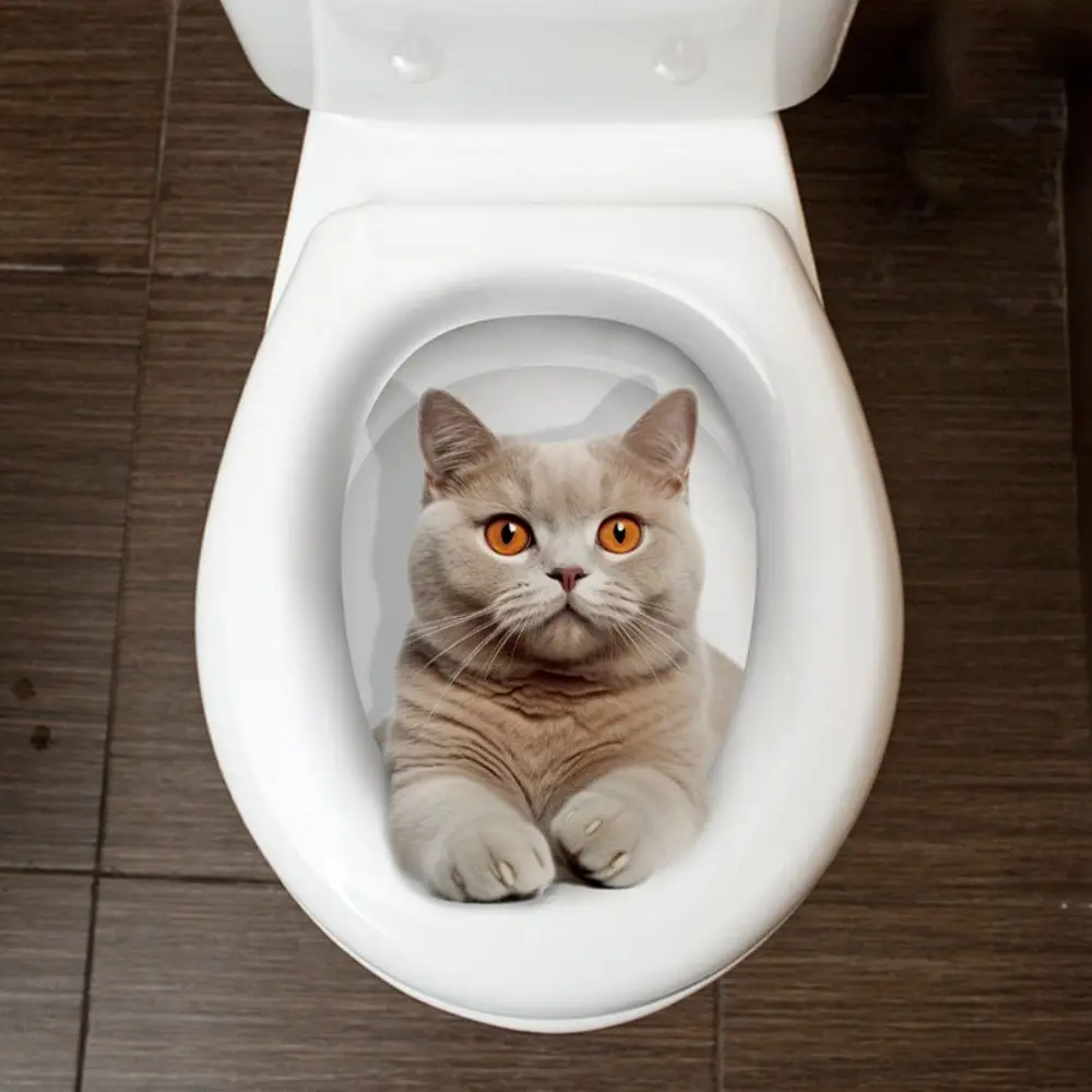 Creative DIY Scary Cat Toilet Sticker 3D Waterproof Cat Wall Sticker Cartoon Self-adhesive Animal Toilet Seat Decal Wall Decor