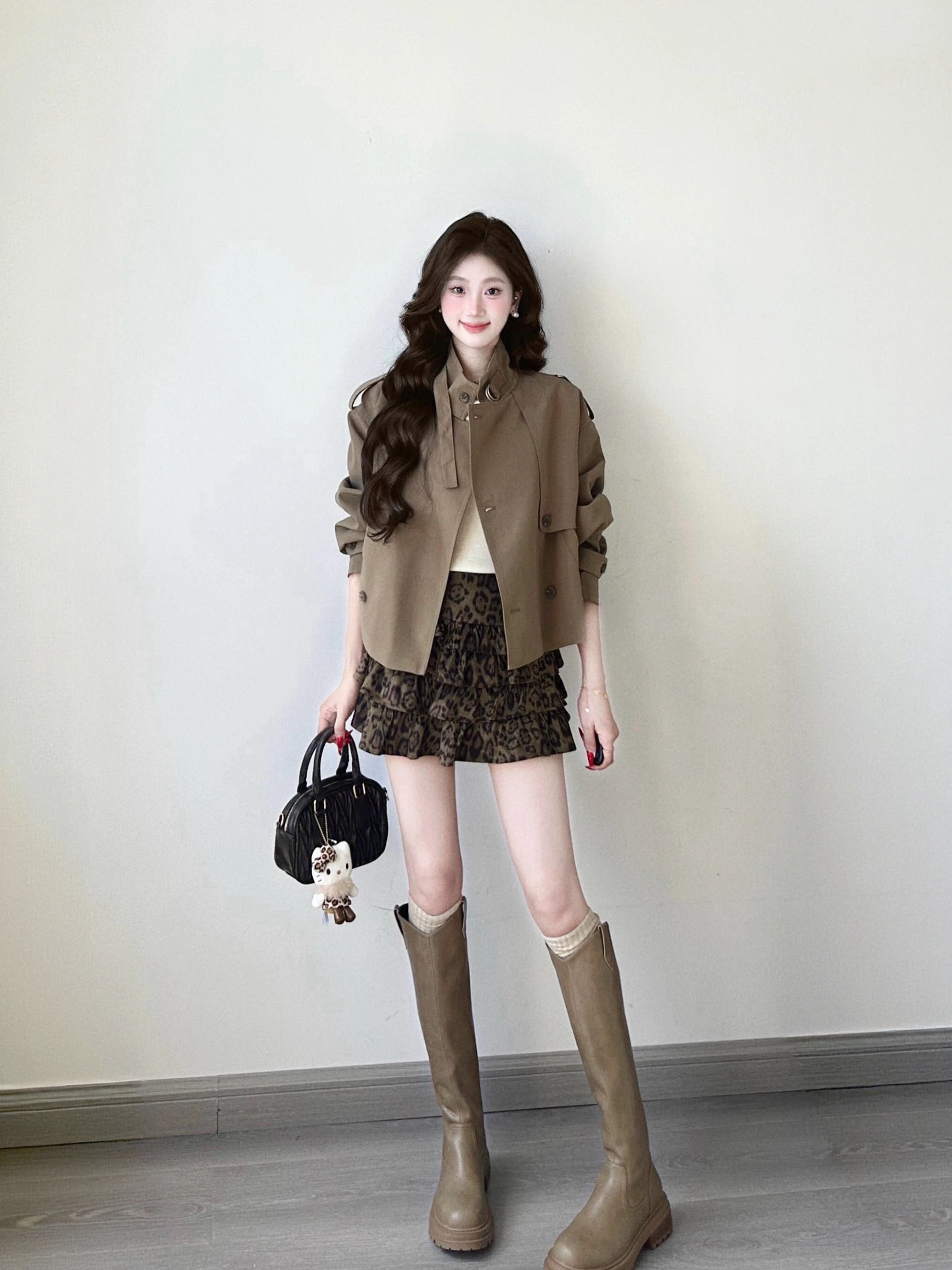

Early Autumn Double-Row Button Sle Korean Design Stand Collar Loose Casual ort Waist-Cinching Slimming Outerwear