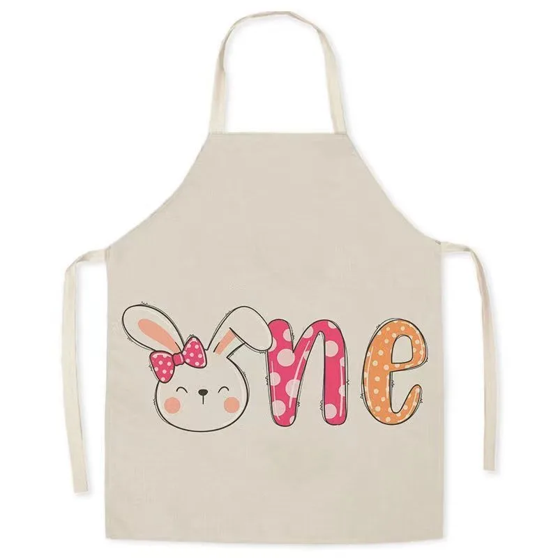 Cute bunny pattern apron linen fabric home adult cleaning anti-oil stain sleeveless bib kitchen cooking baking apron