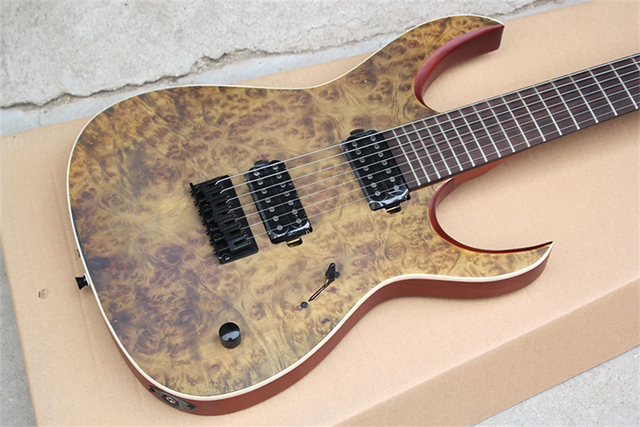 Flyoung 7 Strings Alder Body Electric Guitar with Burl Veneer,Offer Customize