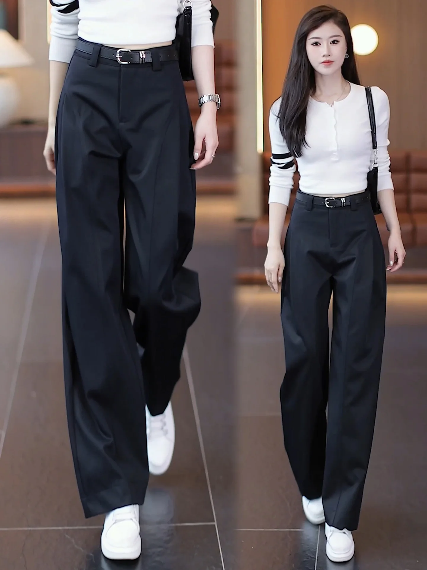 

Брюки-палаццо Slim Fit с высокой талией, прямого кроя, повседневные, свободные, для женщин, осень-весна, новинка