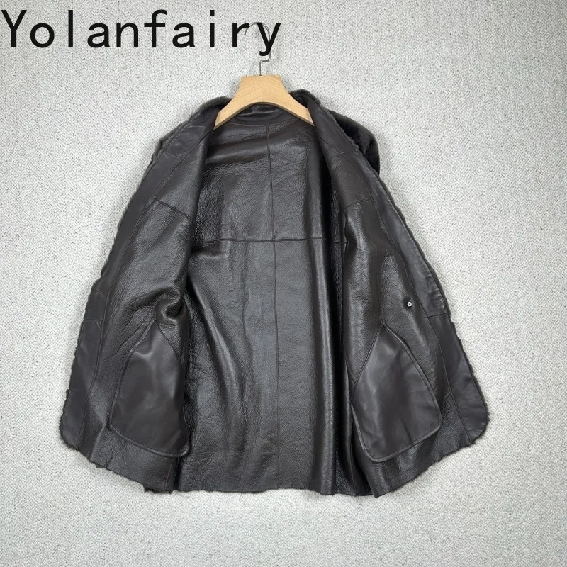 YOLANFAIRY Natural Merino Sheepskin Shearling Fur Jacket Women Winter Mid-length 100% Real Fur Coat Elegant Mid-length Outerwear