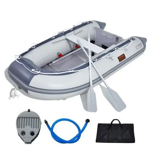 4-Person Inflatable Dinghy Boat with Wood Floor, Adjustable Bench, 1000lbs Capacity, Oars & Pump - Ideal Fishing Raft