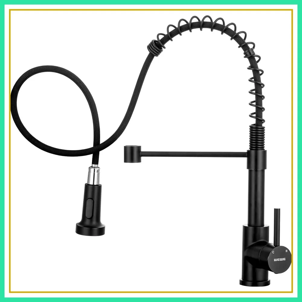 

Black Stainless Steel Commercial Spring Kitchen Faucet with Pull Down Sprayer, One Hole or 3 Hole for RV Outdoor Farmhouse Camper Bar Sinks