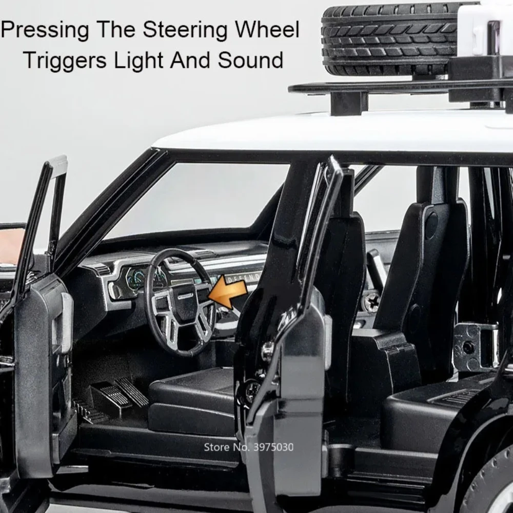 Maßstab 1:24 Land Rover Defender Range Rover Stoßdämpfung Zurückziehen Türen Geöffnete Off-Road-Metallautos Modelle für Jungen Geschenke