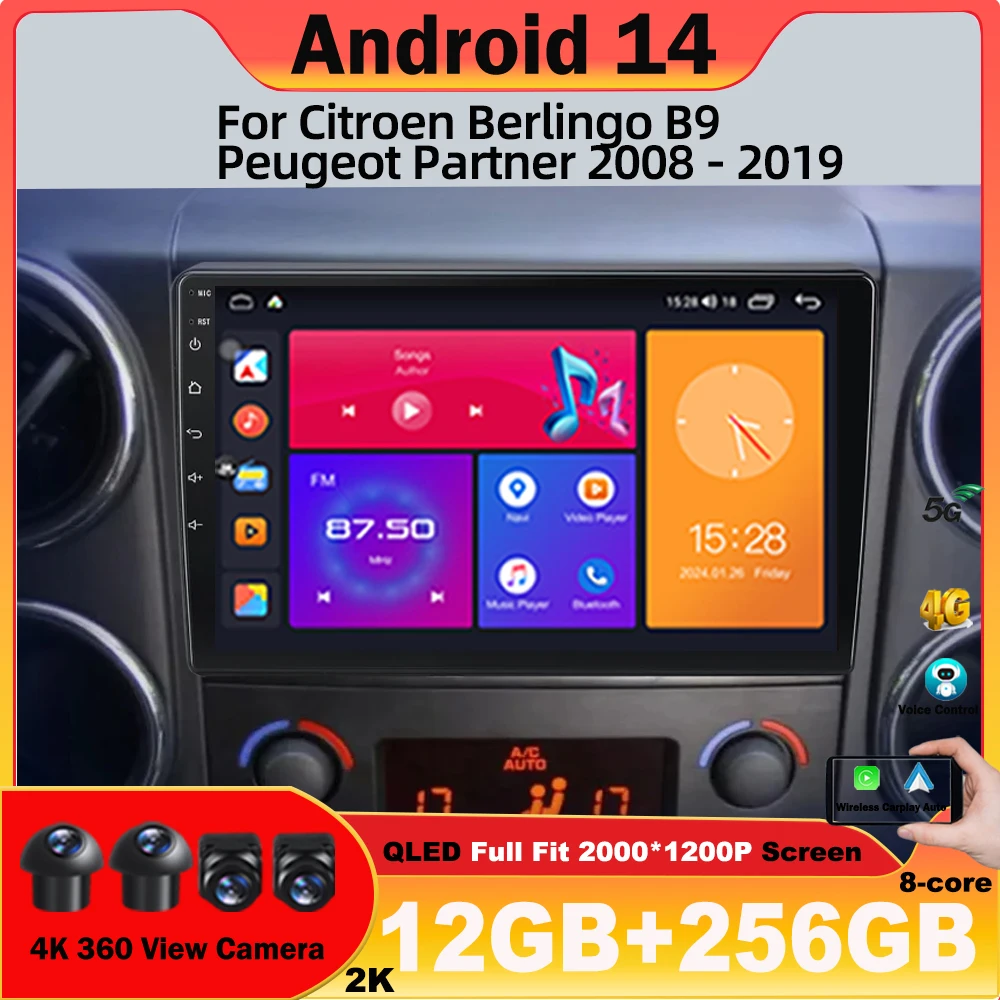 

Android Car Radio For Citroen Berlingo B9 Peugeot Partner 2008-2019 Player Navigation Carplay Head Unit NO 2Din DVD 4G BT Stereo