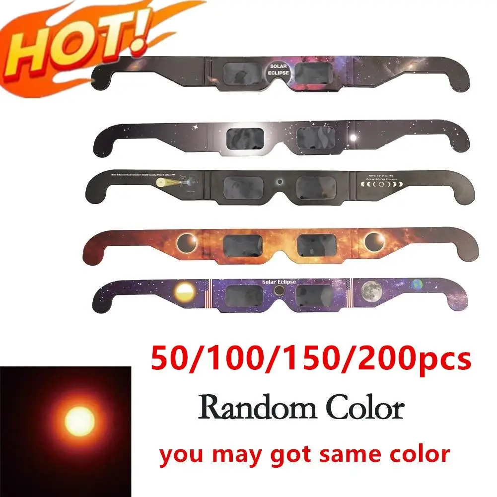 200/150/100/50pcs Random Paper Solar Eclipse Glasses Protect Eyes Anti-UV Viewing Glasses Safe Shades Observation Solar Glasses