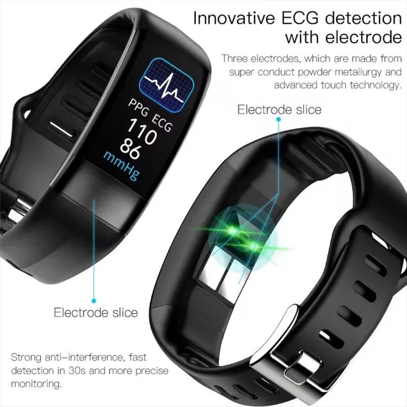P11 Plus Smartwatch الرجال النساء معدل ضربات القلب PPG Ecg ضغط الدم Ekg الصحة معصمه درجة حرارة الجسم الرياضة Smartbracelet