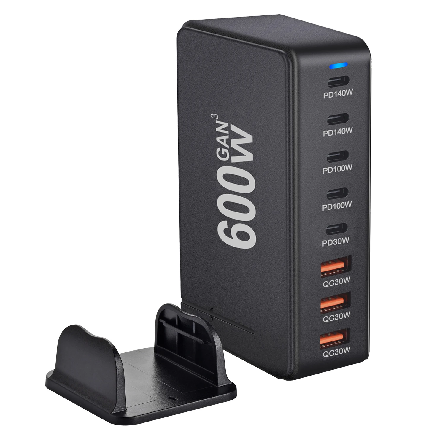 Stazione di ricarica da 600 W a 8 porte, adattatore di ricarica rapida USB C, caricabatterie intelligente ad alta velocità per iPhone, Xiaomi, Samsung, con indicatore LED